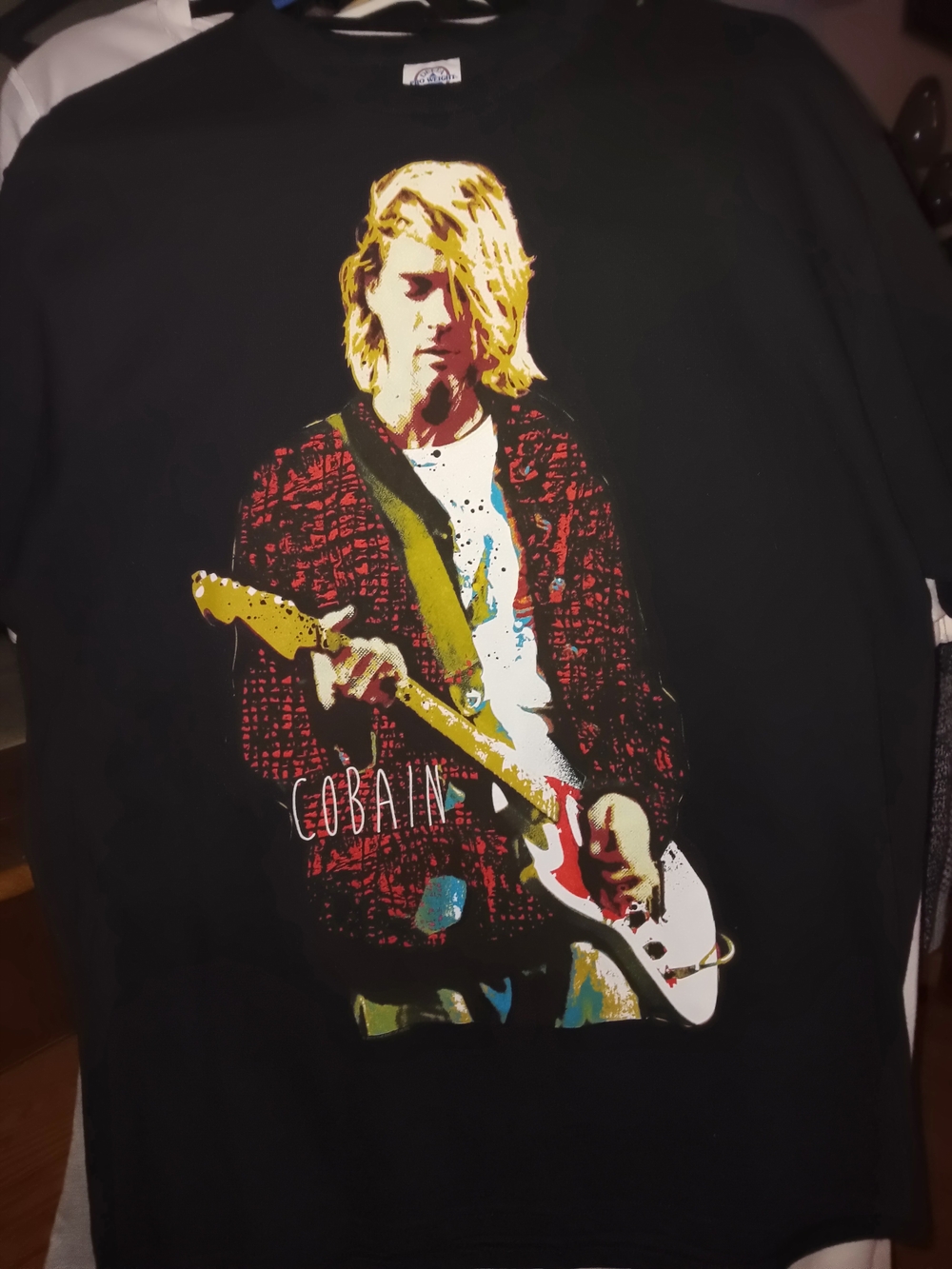 Kurt Cobain Black Tee with White and Gold Graphic